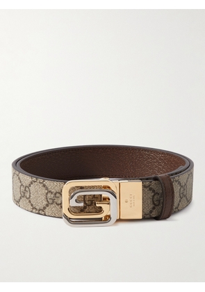 Gucci - 3cm Reversible Monogrammed Supreme Coated-Canvas and Full-Grain Leather Belt - Men - Neutrals - EU 80