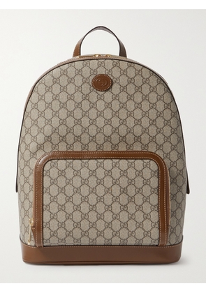 Gucci - GG Retro Leather-Trimmed Monogrammed Coated-Canvas Backpack - Men - Neutrals
