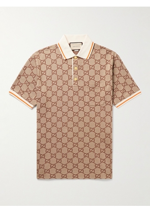 Gucci - Logo-Jacquard Silk and Cotton-Blend Polo Shirt - Men - Brown - XS