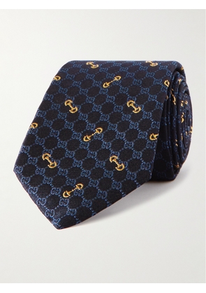Gucci - 7cm Logo-Embroidered Silk-Jacquard Tie - Men - Blue