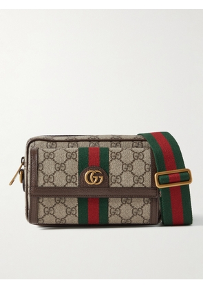 Gucci - Ophidia Mini Leather-Trimmed Monogrammed Coated-Canvas Messenger Bag - Men - Neutrals