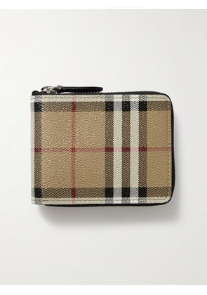 Burberry - Leather-Trimmed Checked Coated-Canvas Wallet - Men - Neutrals