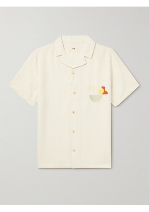 Folk - Camp-Collar Embroidered Linen and Cotton-Blend Shirt - Men - Neutrals - 1