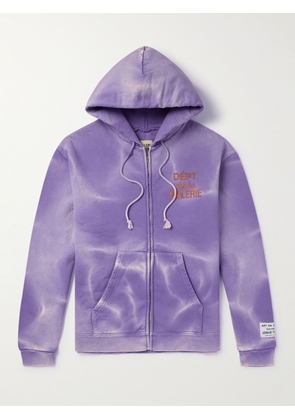 Gallery Dept. - Logo-Print Bleached Cotton-Jersey Zip-Up Hoodie - Men - Purple - XS