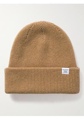 Norse Projects - Logo-Appliquéd Ribbed Merino Wool Beanie - Men - Brown