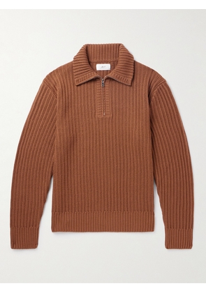 Mr P. - Ribbed Merino Wool Half-Zip Sweater - Men - Brown - XS