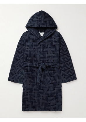 NN07 - 3450 Belted Cotton-Jacquard Hooded Robe - Men - Blue