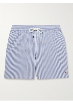 Polo Ralph Lauren - Mid-Length Straight-Leg Striped Cotton-Blend Seersucker Swim Shorts - Men - Blue - XS