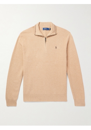 Polo Ralph Lauren - Logo-Embroidered Honeycomb-Knit Cotton Half-Zip Sweater - Men - Neutrals - XS