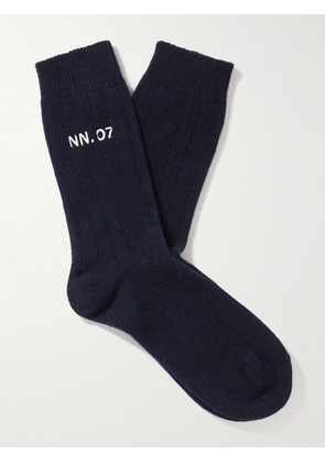 NN07 - One 9055 Logo-Embroidered Ribbed Wool-Blend Socks - Men - Blue