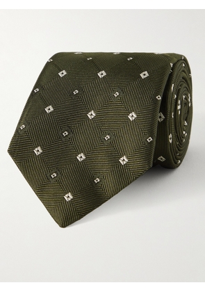 Dunhill - 7.5cm Embroidered Silk-Faille Tie - Men - Green