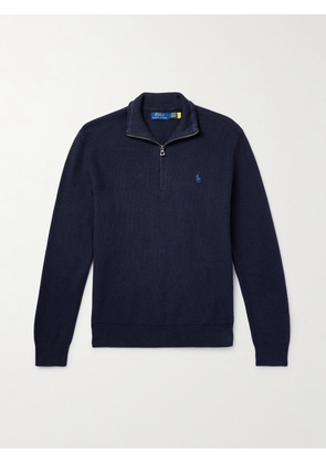 Polo Ralph Lauren - Logo-Embroidered Honeycomb-Knit Cotton Half-Zip Sweater - Men - Blue - XS