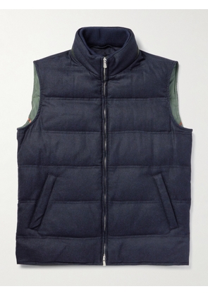 Rubinacci - Suede-Trimmed Quilted Wool and Cashmere-Blend Down Gilet - Men - Blue - IT 48
