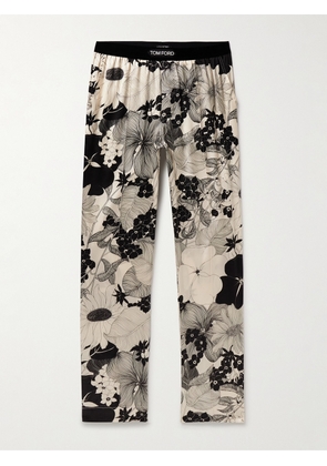 TOM FORD - Straight-Leg Velvet-Trimmed Printed Stretch-Silk Pyjama Trousers - Men - White - S