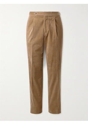 De Petrillo - Slim-Fit Pleated Cotton-Blend Corduroy Trousers - Men - Neutrals - IT 46