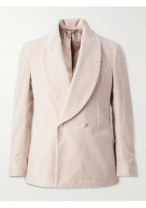 De Petrillo - Positano Shawl Collar Double-Breasted Cotton-Velvet Tuxedo Jacket - Men - Neutrals - IT 46