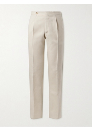De Petrillo - Slim-Fit Pleated Wool-Twill Trousers - Men - White - IT 46
