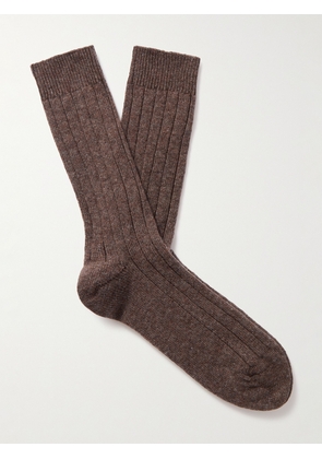 William Lockie - Ribbed Cashmere-Blend Socks - Men - Brown - S