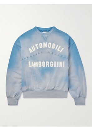 Rhude - Lamborghini Logo-Print Distressed Cotton-Jersey Sweatshirt - Men - Blue - XS