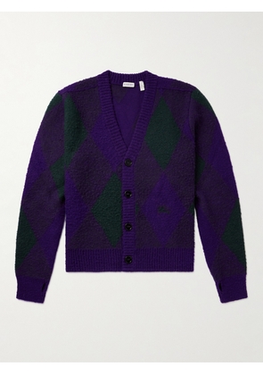 Burberry - Jacquard-Knit Argyle Brushed-Wool Cardigan - Men - Purple - S