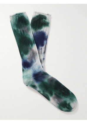 Anonymous Ism - Scatter Dye Tie-Dyed Ribbed Cotton-Blend Socks - Men - Gray - M