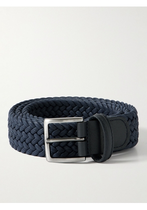 Anderson's - 3.5cm Leather-Trimmed Woven Elastic Belt - Men - Blue - EU 75
