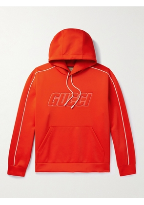 Gucci - Logo-Embossed Striped Satin Drawstring Hoodie - Men - Orange - S