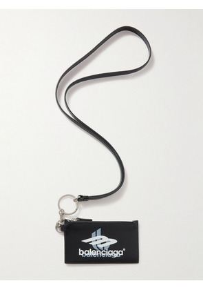 Balenciaga - Logo-Print Leather Cardholder with Lanyard - Men - Black