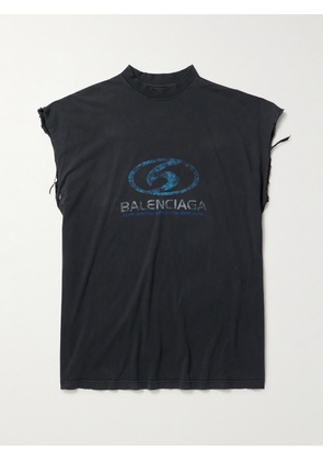 Balenciaga - Surfer Distressed Logo-Print Cotton-Jersey Tank Top - Men - Black - 1