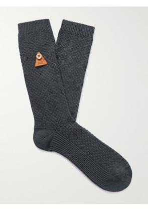 Folk - Leather-Trimmed Waffle-Knit Cotton-Blend Socks - Men - Gray - 37-40