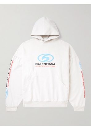 Balenciaga - Oversized Logo-Print Distressed Cotton-Jersey Hoodie - Men - Neutrals - 1