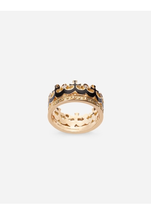 Dolce & Gabbana Crown Yellow Gold Ring With Black Enamel Crown And Diamonds - Man Rings Gold 64