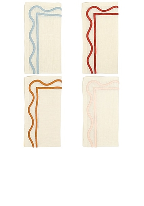 Misette Embroidered Linen Napkins Set Of 4 in Colorblock Multicolor - Cream. Size all.