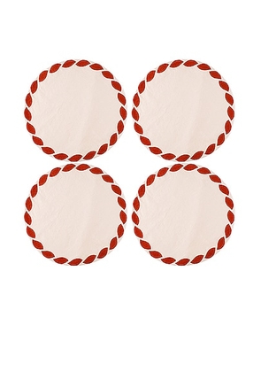 Misette Embroidered Linen Placemats Set Of 4 in Weave Red - Red. Size all.