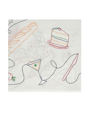 Misette Linen Embroidered Tablecloth in Multicolor - Ivory. Size all.