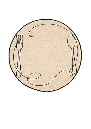 Misette Embroidered Linen Placemats Set Of 4 in Line Drawing - Cream. Size all.