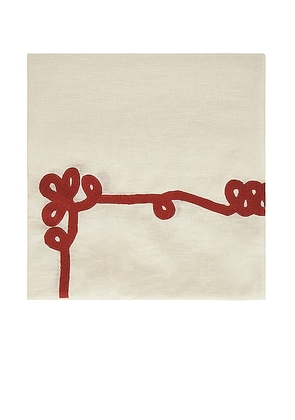 Misette Linen Embroidered Tablecloth in Loupe Red & Green - Cream. Size all.