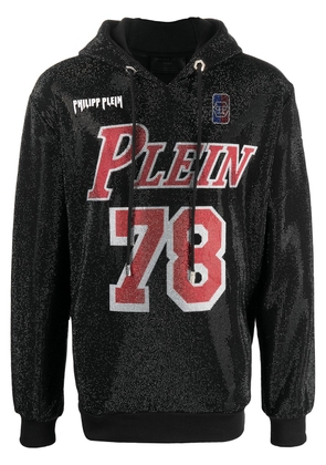 Philipp Plein Crystal logo rib-trimmed hoodie - Black