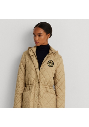 Crest-Patch Diamond-Quilted Hooded Coat