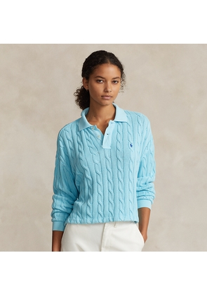 Cable Cotton Long-Sleeve Polo Shirt