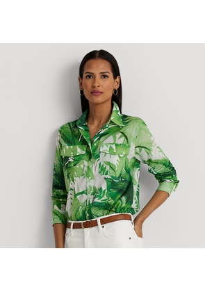 Palm Frond-Print Cotton Voile Shirt