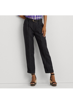 Pinstripe Pleated Linen Cropped Trouser