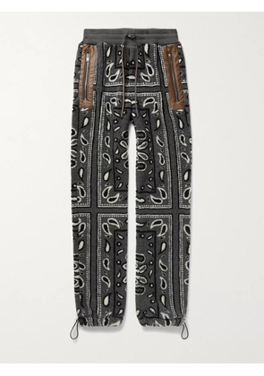 AMIRI - Straight-Leg Leather-Trimmed Bandana-Print Fleece Sweatpants - Men - Black - XS