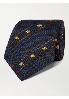 Gucci - 7cm Logo-Detailed Striped Silk-Jacquard Tie - Men - Blue
