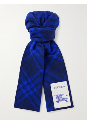 Burberry - Logo-Appliquéd Checked Wool Scarf - Men - Blue