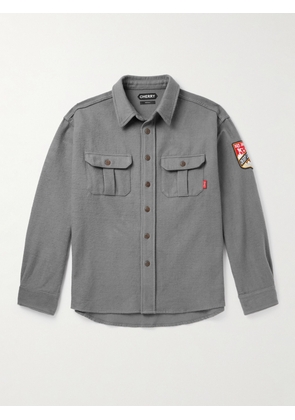 Cherry Los Angeles - Moleskin Logo-Appliquéd Brushed Cotton-Flannel Shirt - Men - Gray - S