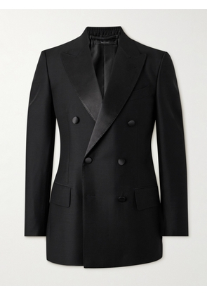 TOM FORD - Double-Breasted Satin-Trimmed Wool and Silk-Blend Tuxedo Jacket - Men - Black - IT 46