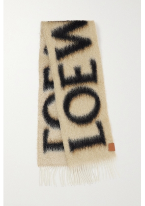 Loewe - Fringed Printed Knitted Scarf - Brown - One size
