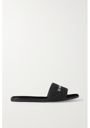 Givenchy - 4g Leather-trimmed Embroidered Raffia Slides - Black - IT35,IT35.5,IT36,IT37,IT38,IT38.5,IT39,IT40,IT41