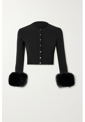 Alexander Wang - Cropped Faux Fur-trimmed Stretch-knit Cardigan - Black - x small,small,medium,large,x large